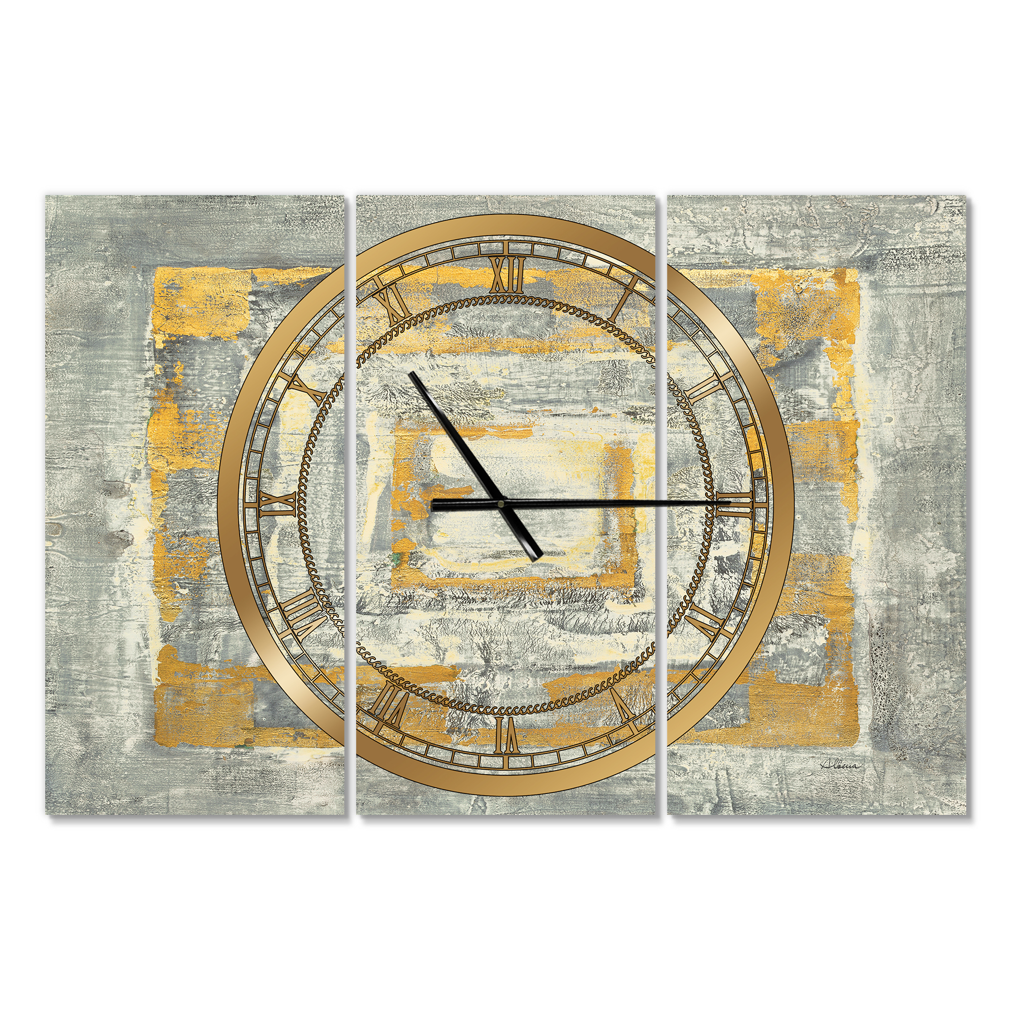Designart 'Gold Glam on Grey Tapestry I' Modern wall clock
