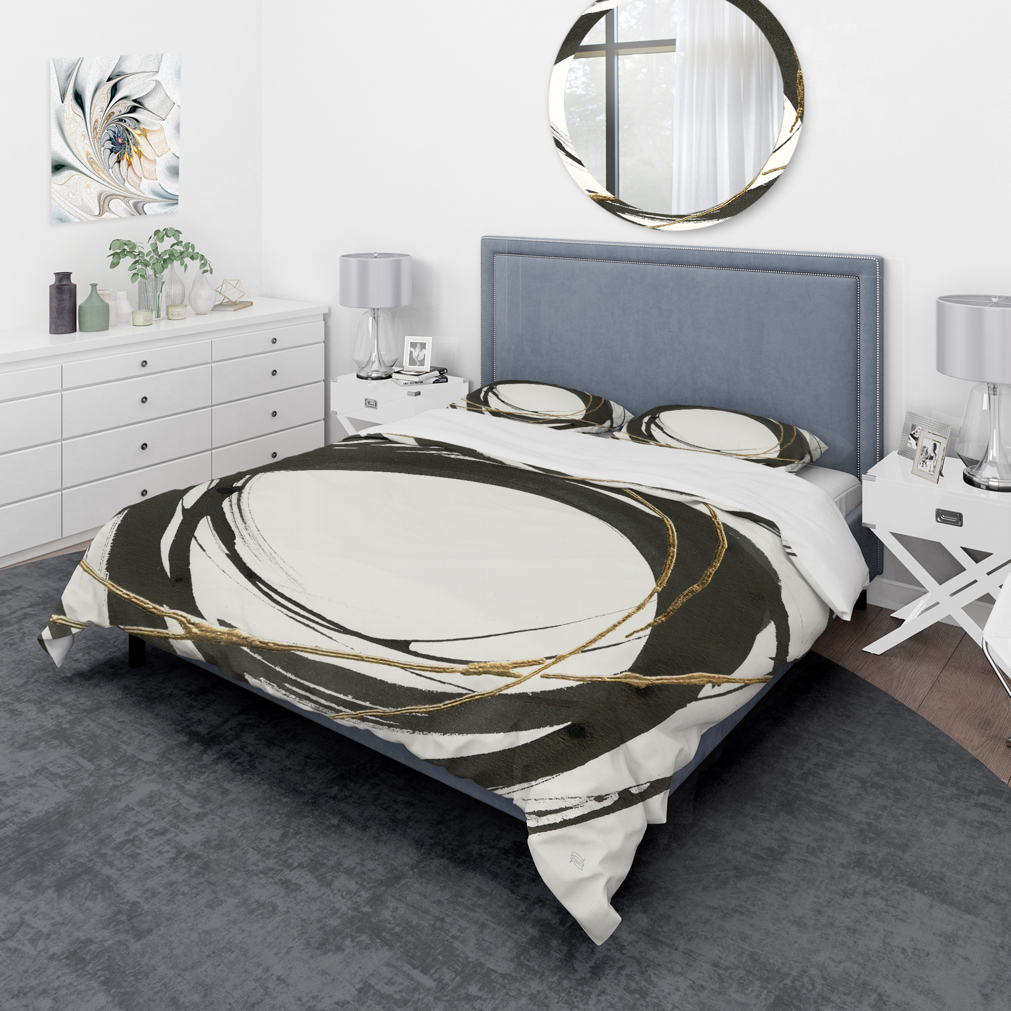 Designart 'Gold Glamour Circle II' Geometric Duvet Cover Set