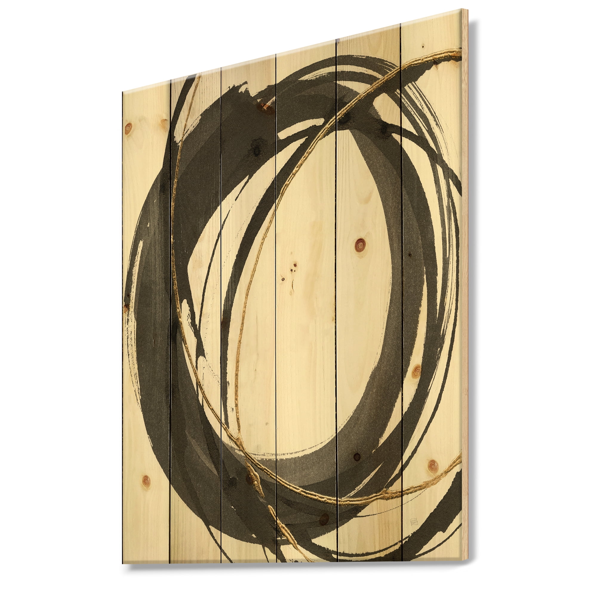 Designart 'Gold Glamour Circle IV' Posh & Luxe Print on Natural Pine Wood