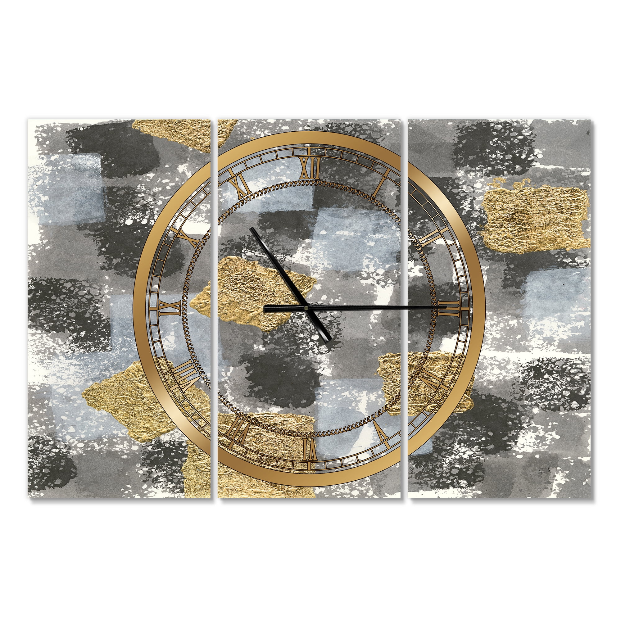 Designart 'Gold Glamour Squares II' Modern Wall Clock