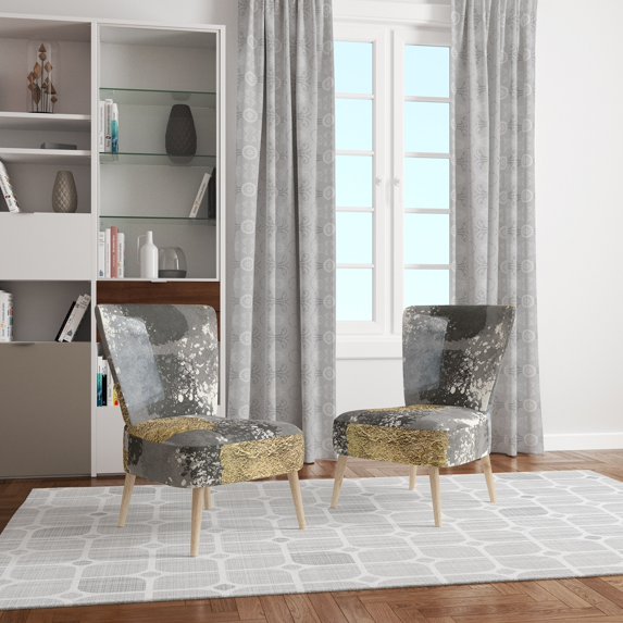 Designart "Gold Glamour Squares II" Upholstered Modern Accent Chair - Arm Chair