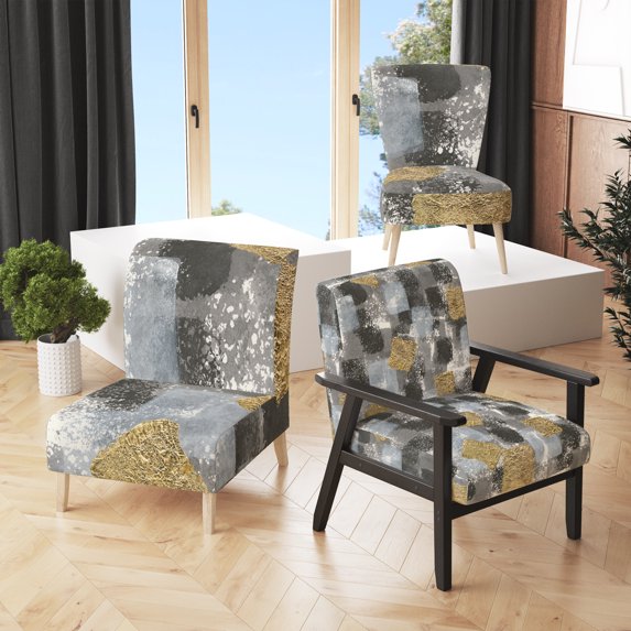 Designart "Gold Glamour Squares II" Upholstered Modern Accent Chair - Arm Chair