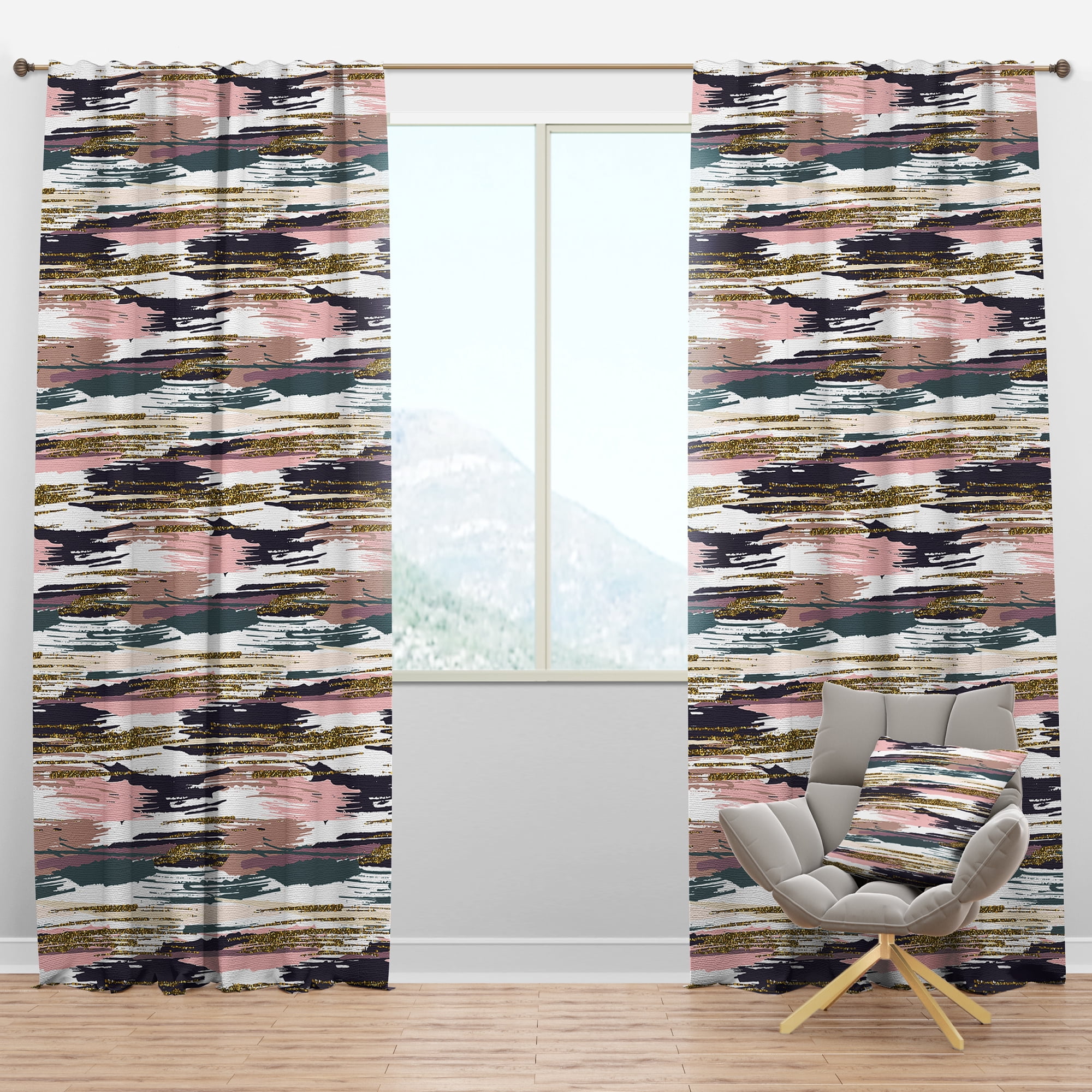Designart 'Gold Glitter Textured Brush Stripes and Strokes' Modern & Contemporary Blackout Curtain Panel