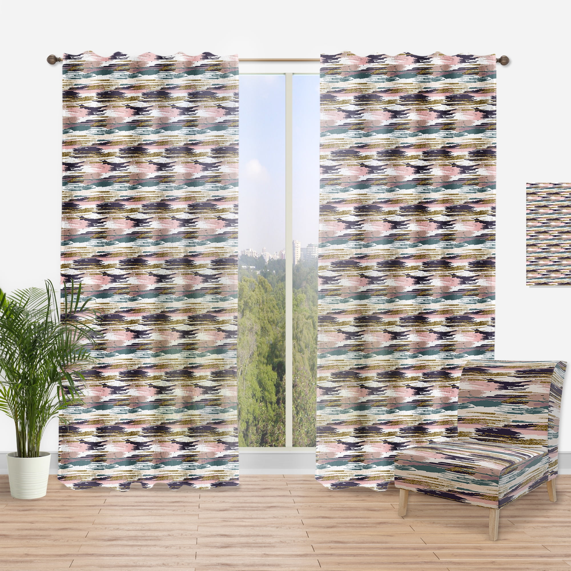 Designart 'Gold Glitter Textured Brush Stripes and Strokes' Modern & Contemporary Curtain Panel