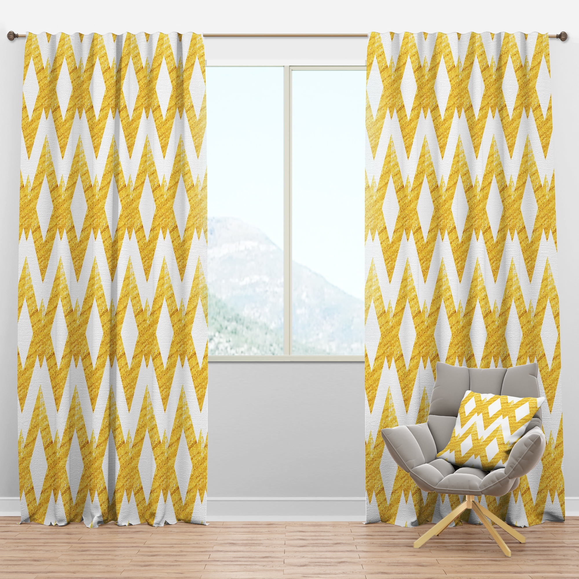 Designart 'Gold Glittering Lines Retro Pattern' Mid-Century Modern Blackout Curtain Panel