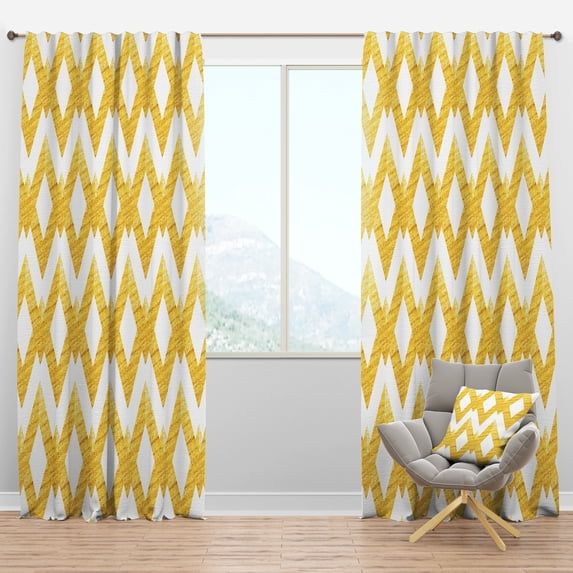Designart 'Gold Glittering Lines Retro Pattern' Mid-Century Modern Blackout Curtain Panel