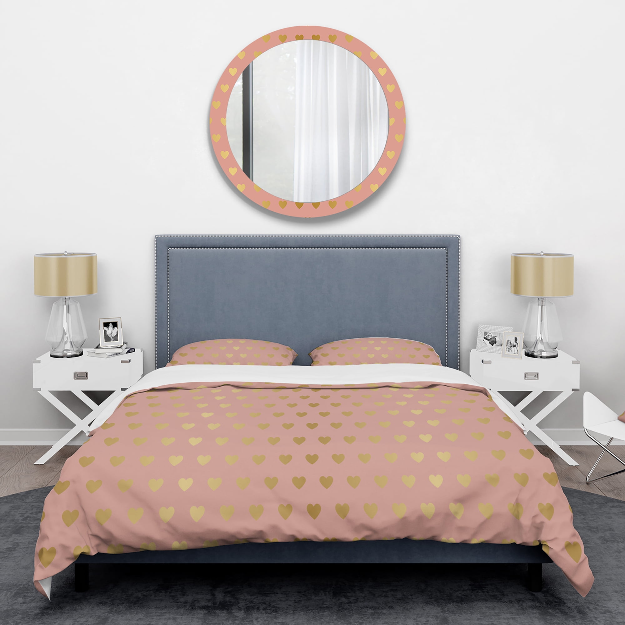 Designart 'Gold Hearts On Pink' Mid-Century Modern Duvet Cover Set