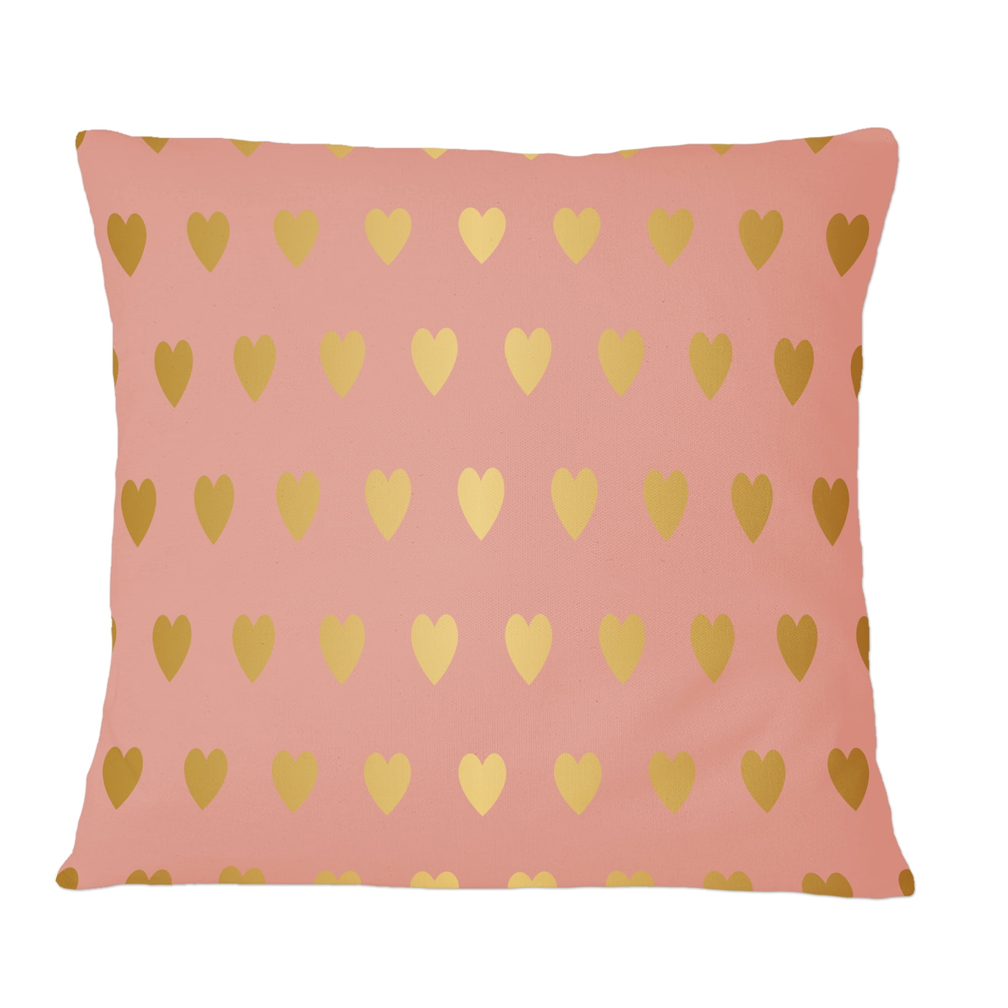 Designart Gold Hearts On Pink' Mid-Century Modern Throw Pillow - 12x20