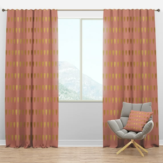 Designart 'Gold Hearts On Pink Retro Pattern' Mid-Century Modern Blackout Curtain Panel