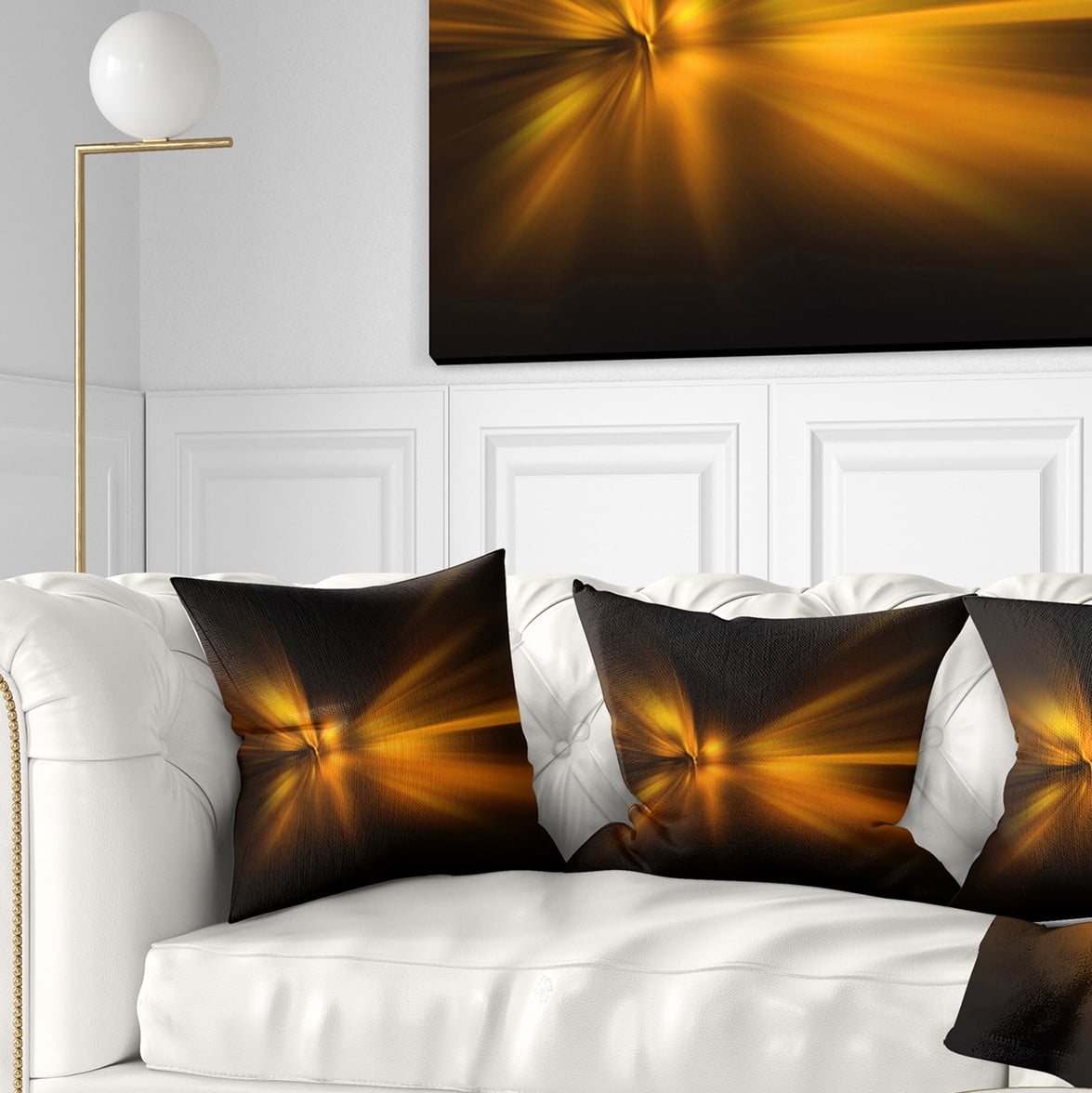 Designart Gold Light Over Dark Pattern - Abstract Throw Pillow - 16x16