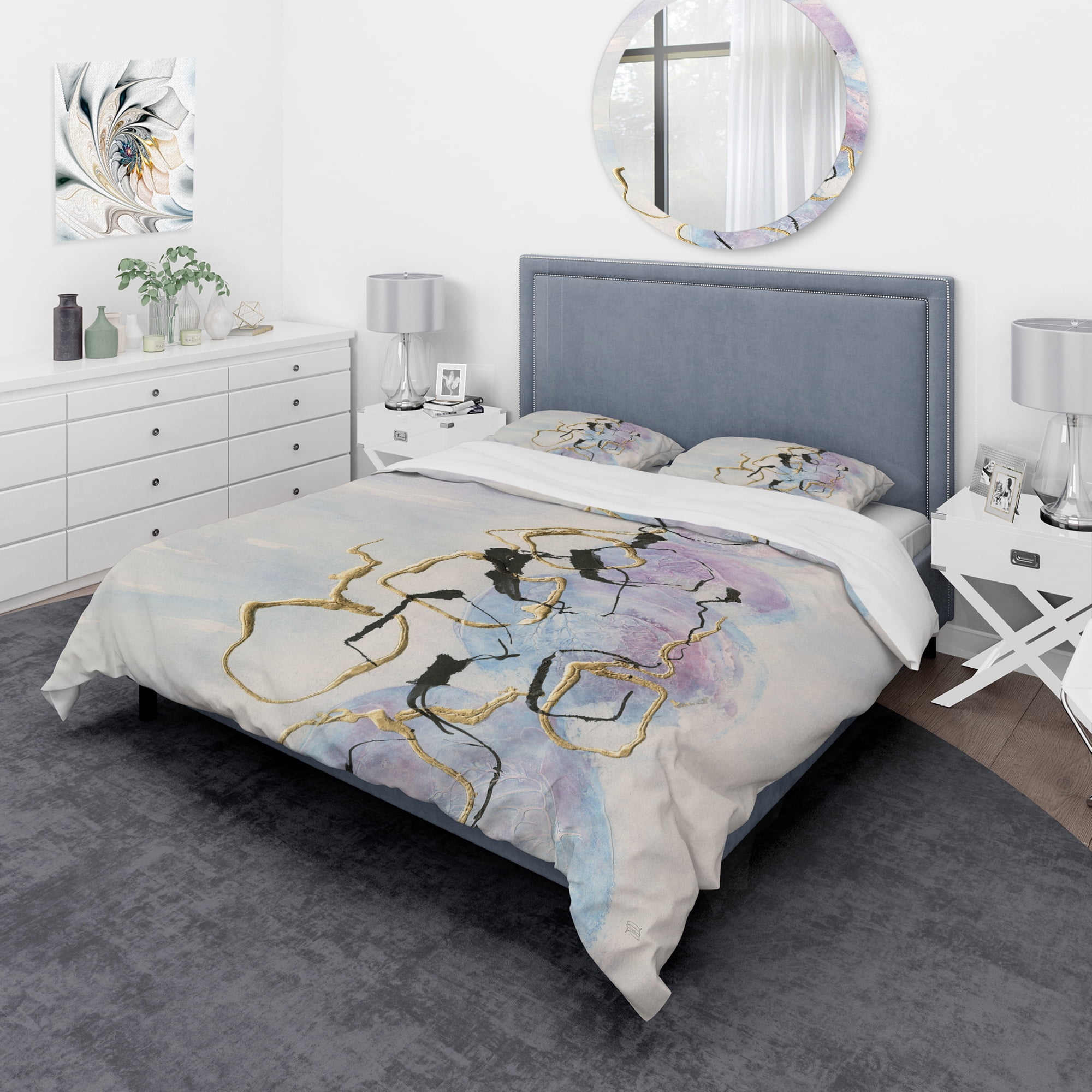 Designart 'Gold Lines on Pastel I' Geometric Duvet Cover Set