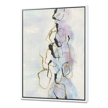 Designart ' Gold Lines on Pastel I ' Modern Glam Framed Canvas