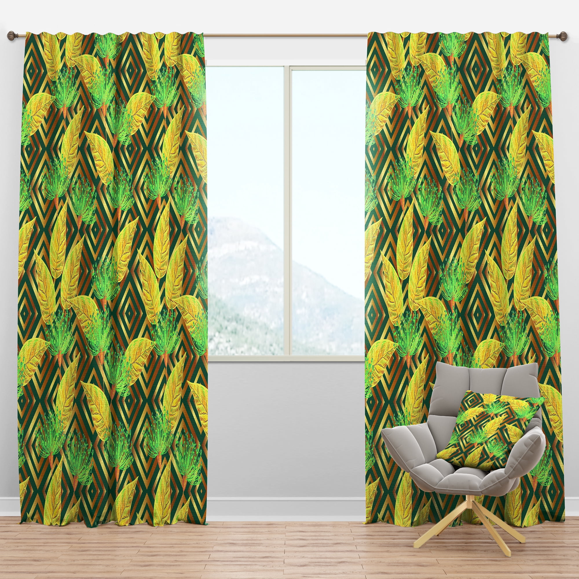 Designart 'Gold Luxury Tropical Pattern II' Mid-Century Modern Blackout Curtain Panel