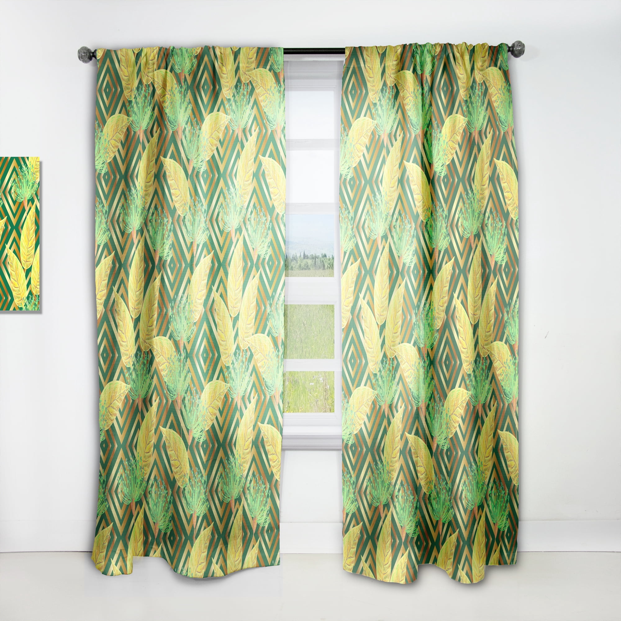 Designart 'Gold Luxury Tropical Pattern II' Mid-Century Modern Curtain Panel