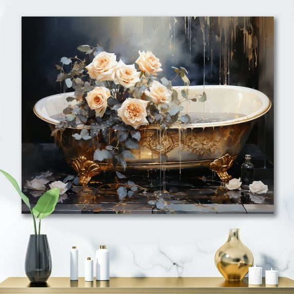 Designart "Gold Made Bathtub III" Bath & Laundry Wall Art Living Room