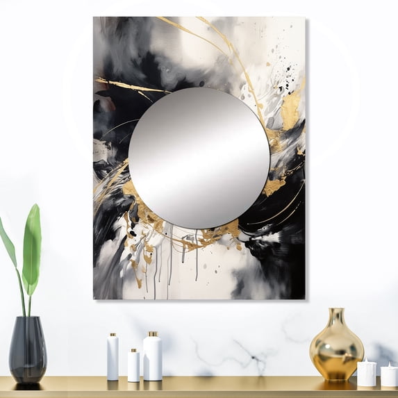 Designart "Gold Marble Exploration in Depth II" Modern Geometric Mirror Wall Decor - Modern Gold Abstract Large Mirror Wall Decor For Bedroom - 32" x 24" Inch