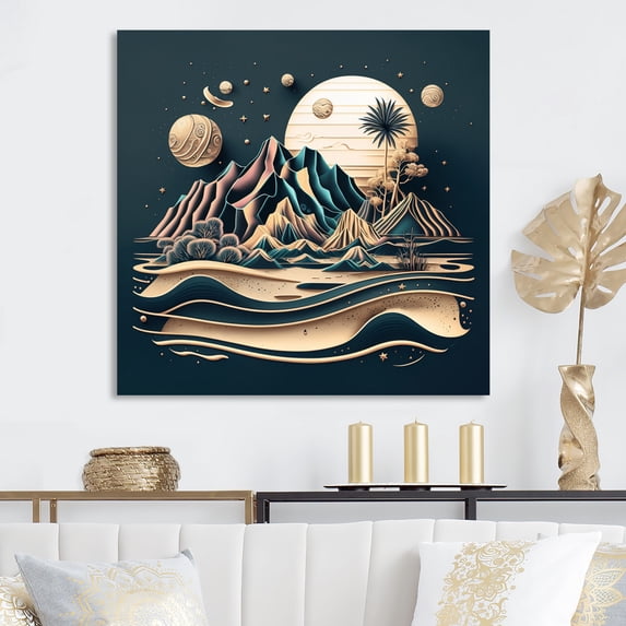 Designart "Gold Metallic Beach View I" Minimalism Landscape Wall Art For Kitchen
