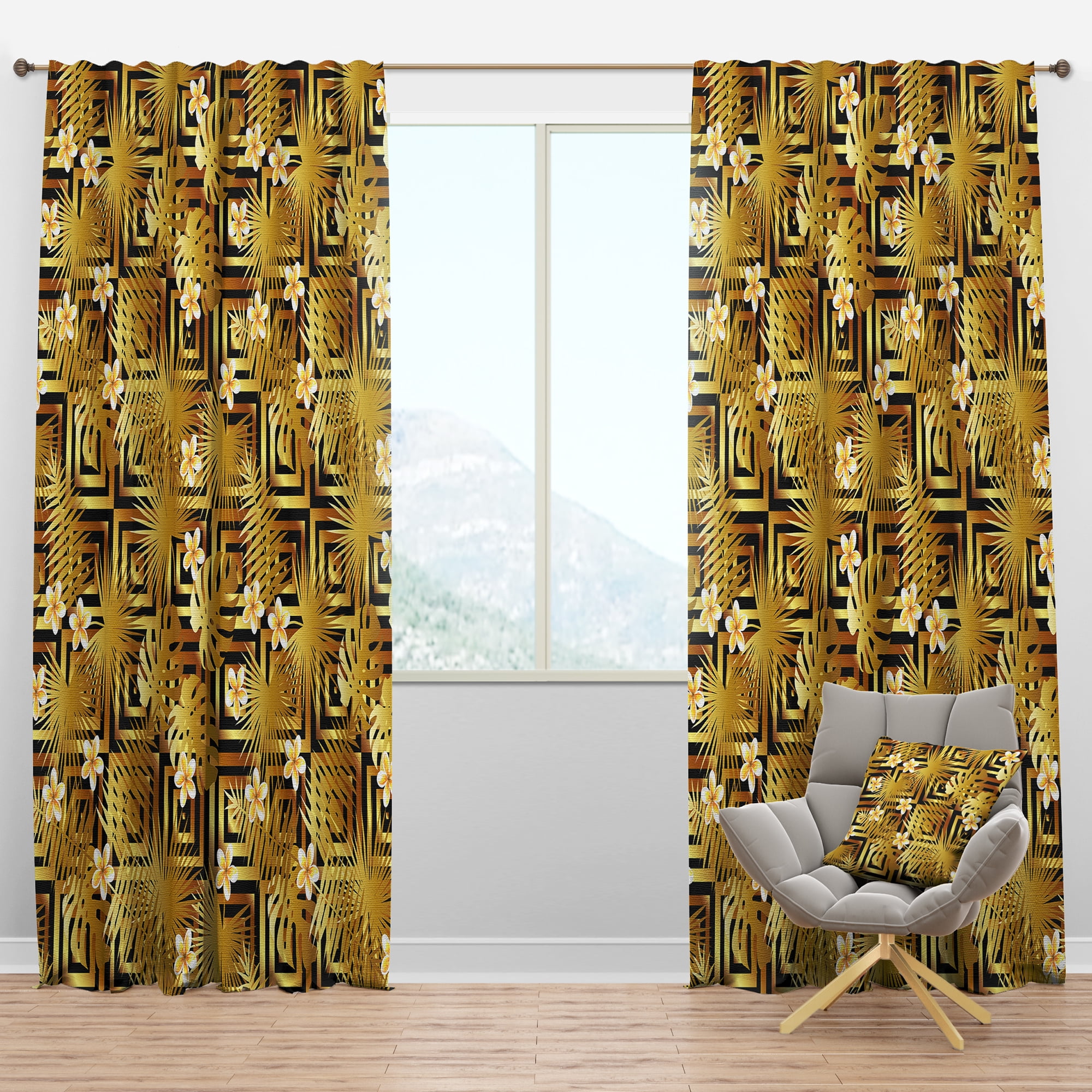 Designart 'Gold Modern Luxury Pattern' Mid-Century Modern Blackout Curtain Panel