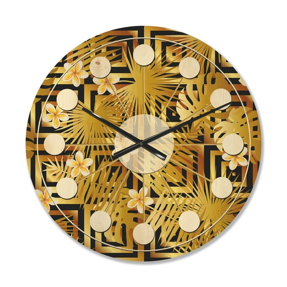 Designart 'Gold Modern Luxury Pattern' Mid-Century Modern Wood Wall Clock