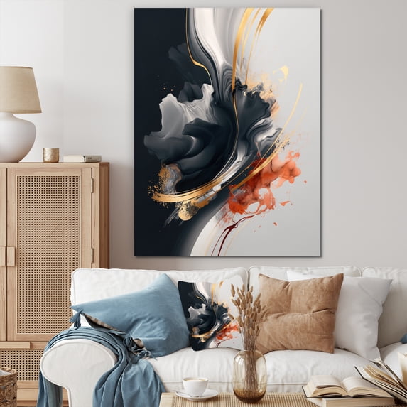 Designart "Gold Modern Shapes Painting" Abstract Wall Art Print