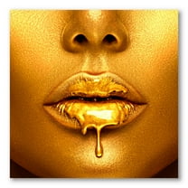 Designart ' Gold Paint Drips From Sexy Girl Lips ' Modern Canvas Wall Art Print