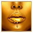 thumbnail image 1 of Designart 'Gold Paint Drips From Sexy Girl Lips' Modern Framed Canvas Wall Art Print, 1 of 5