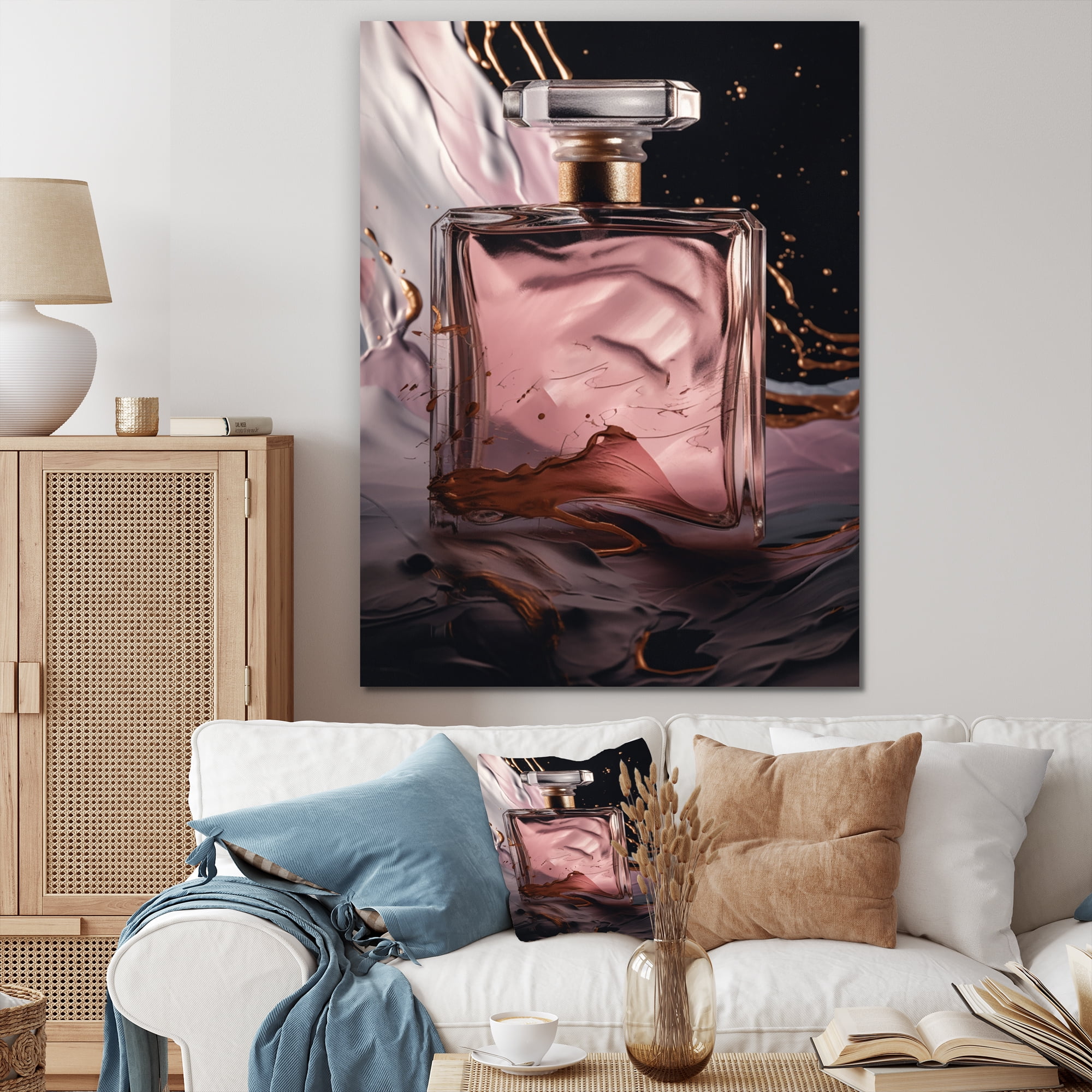 Designart "Gold Perfume Couture II" Fashion Perfume Wall Art For ...