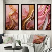 Designart "Gold Pink Succulent Alchemy Liquid Glam I" Abstract Shapes Framed Wall Art Set Of 3 - Gold Transitional Frame Gallery Set For Office Decor