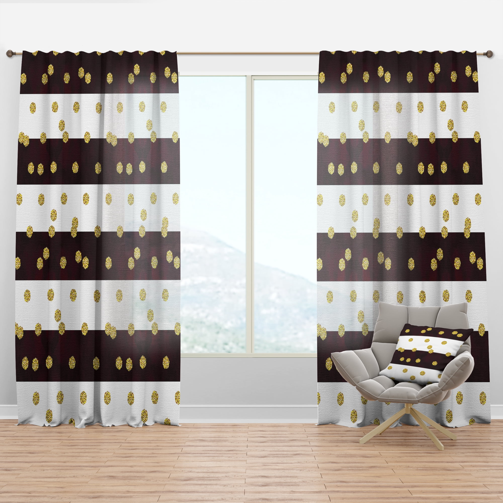 Designart 'Gold Polka Dot Retro Pattern I' Mid-Century Modern Curtain Panel