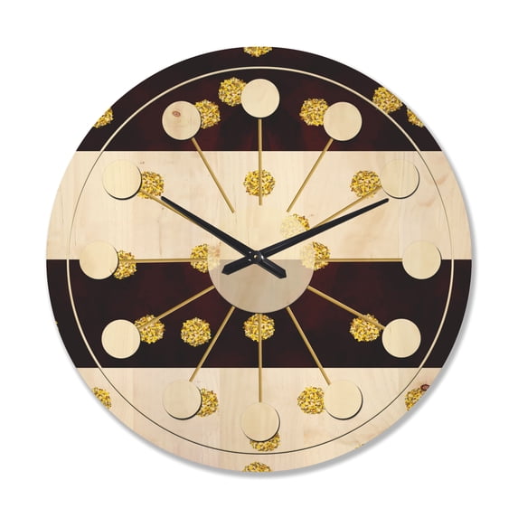 Designart 'Gold Polka Dot Retro Pattern I' Mid-Century Modern Wood Wall Clock