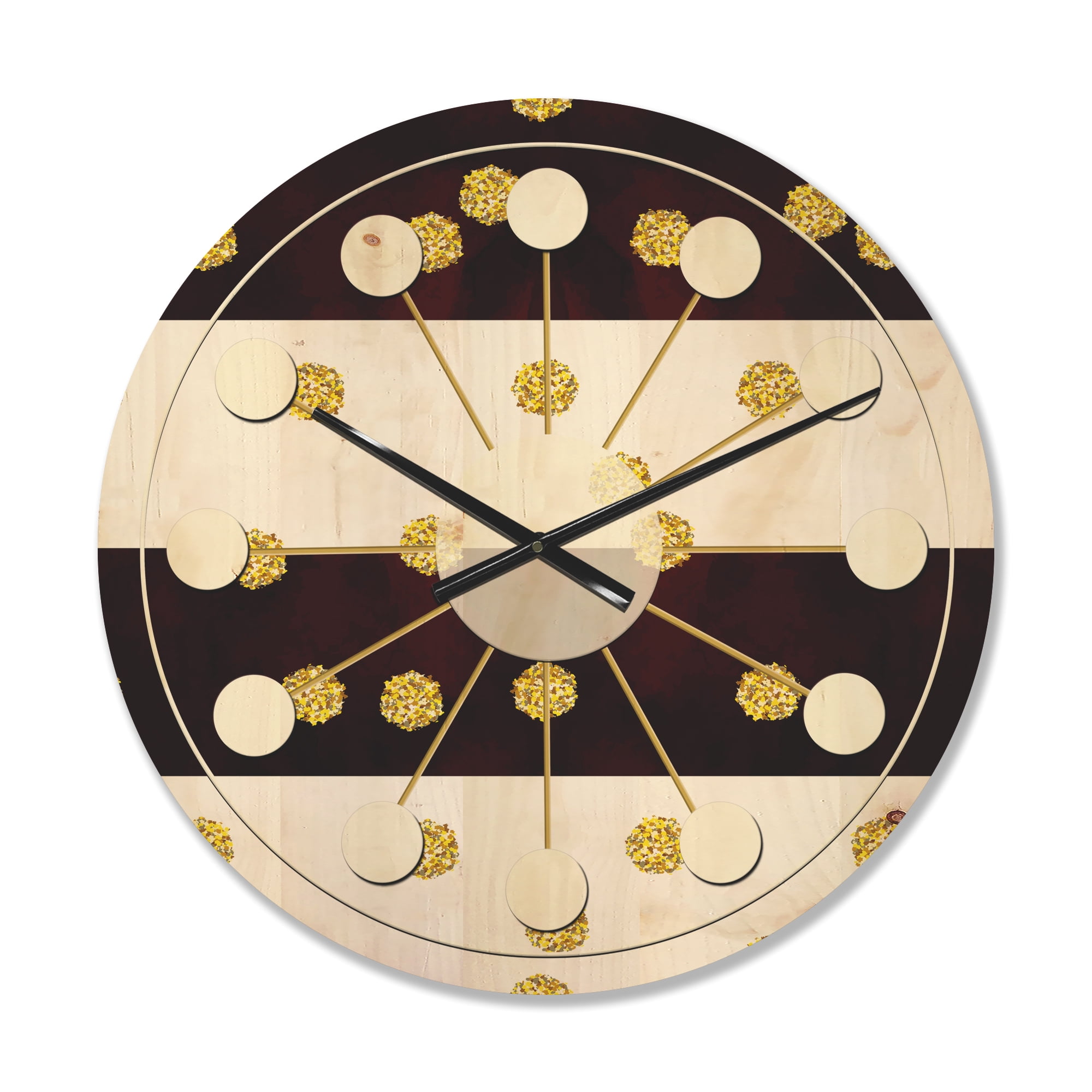 Designart 'Gold Polka Dot Retro Pattern I' Mid-Century Modern Wood Wall Clock