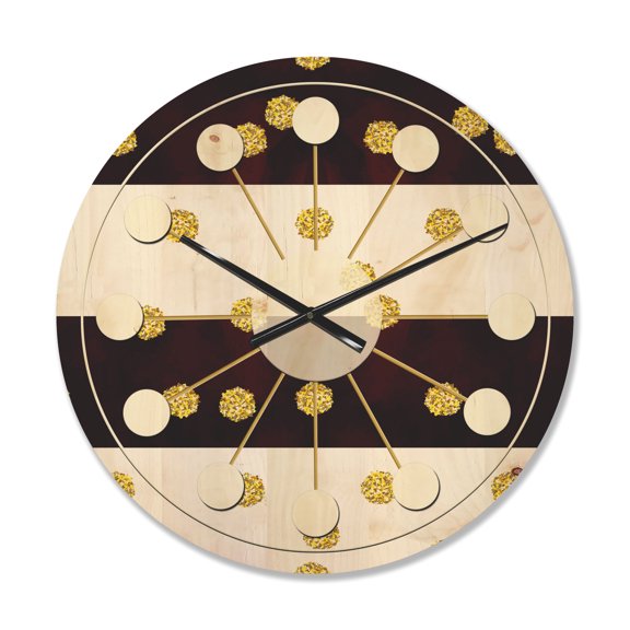 Designart 'Gold Polka Dot Retro Pattern I' Mid-Century Modern Wood Wall Clock