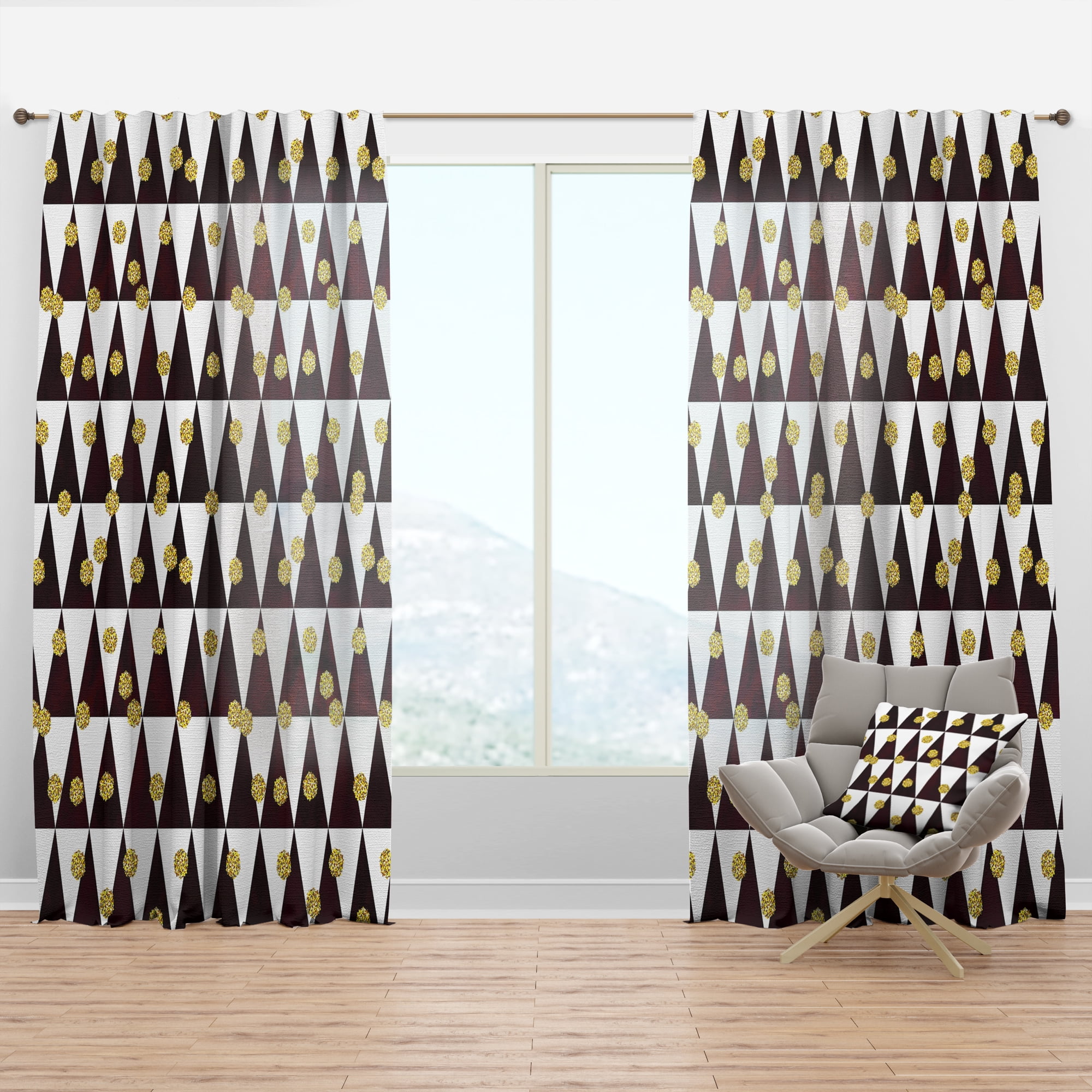 Designart 'Gold Polka Dot Retro Pattern II' Mid-Century Modern Curtain Panel