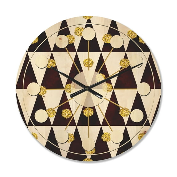 Designart 'Gold Polka Dot Retro Pattern II' Mid-Century Modern Wood Wall Clock