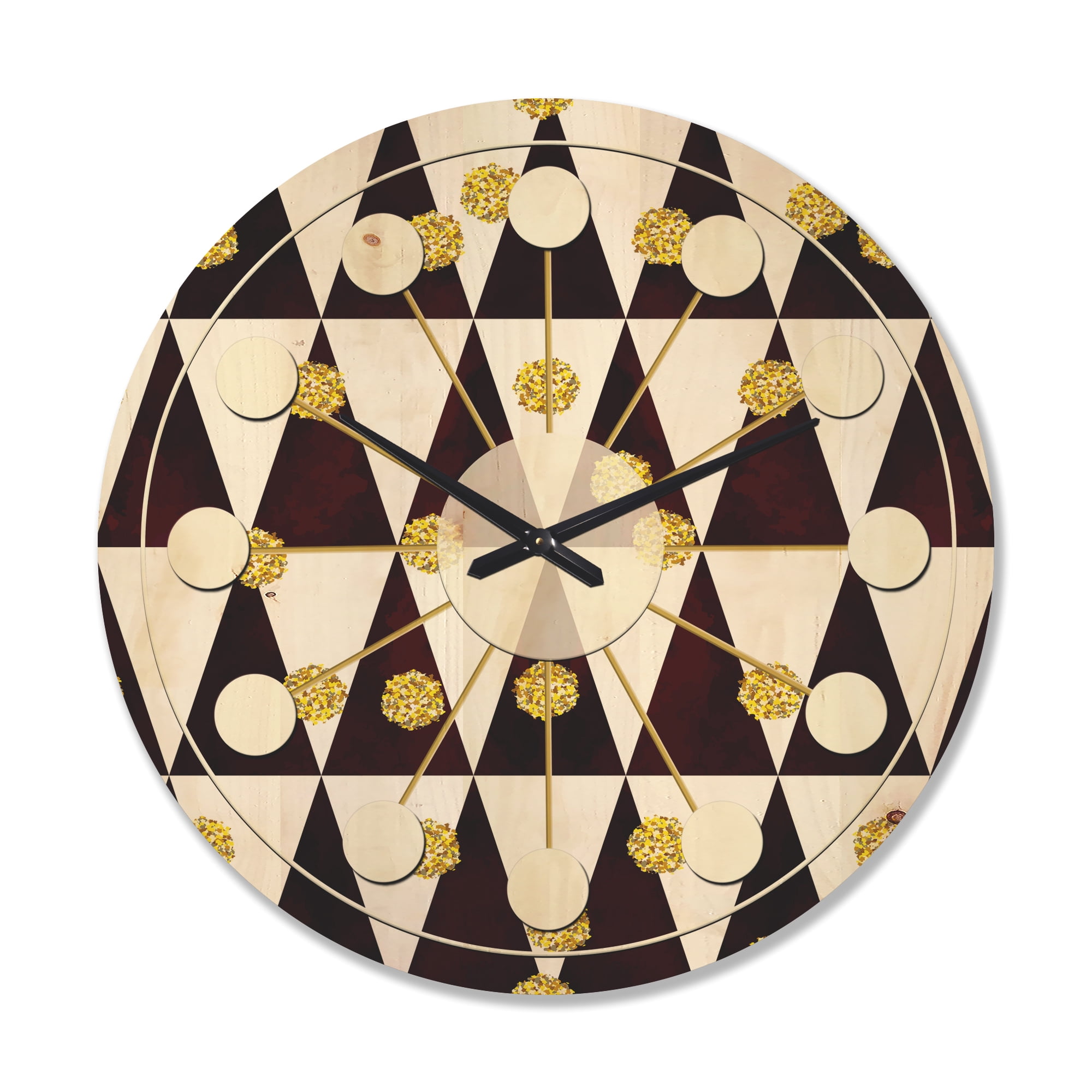 Designart 'Gold Polka Dot Retro Pattern II' Mid-Century Modern Wood Wall Clock
