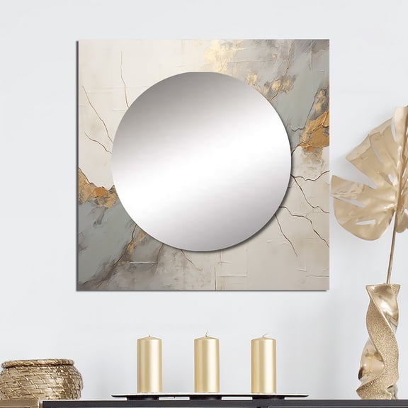 Designart "Gold Pottery In Beige Minimalism I" abstract spirals Square Mirror For Wall Decor - Large Beige Square Printed Wall Mirror Art - Square Modern Mirror - Wall Mounted Square Mirror