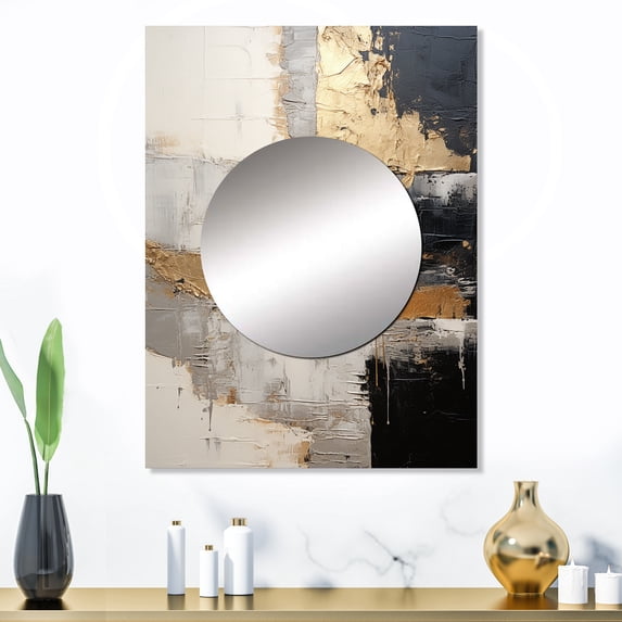 Designart "Gold Pottery In Gray Minimalism I" Abstract Spirals Mirror Wall Decor - Modern Grey Abstract Large Mirror For Wall Art Decor - 32" x 24" Inch