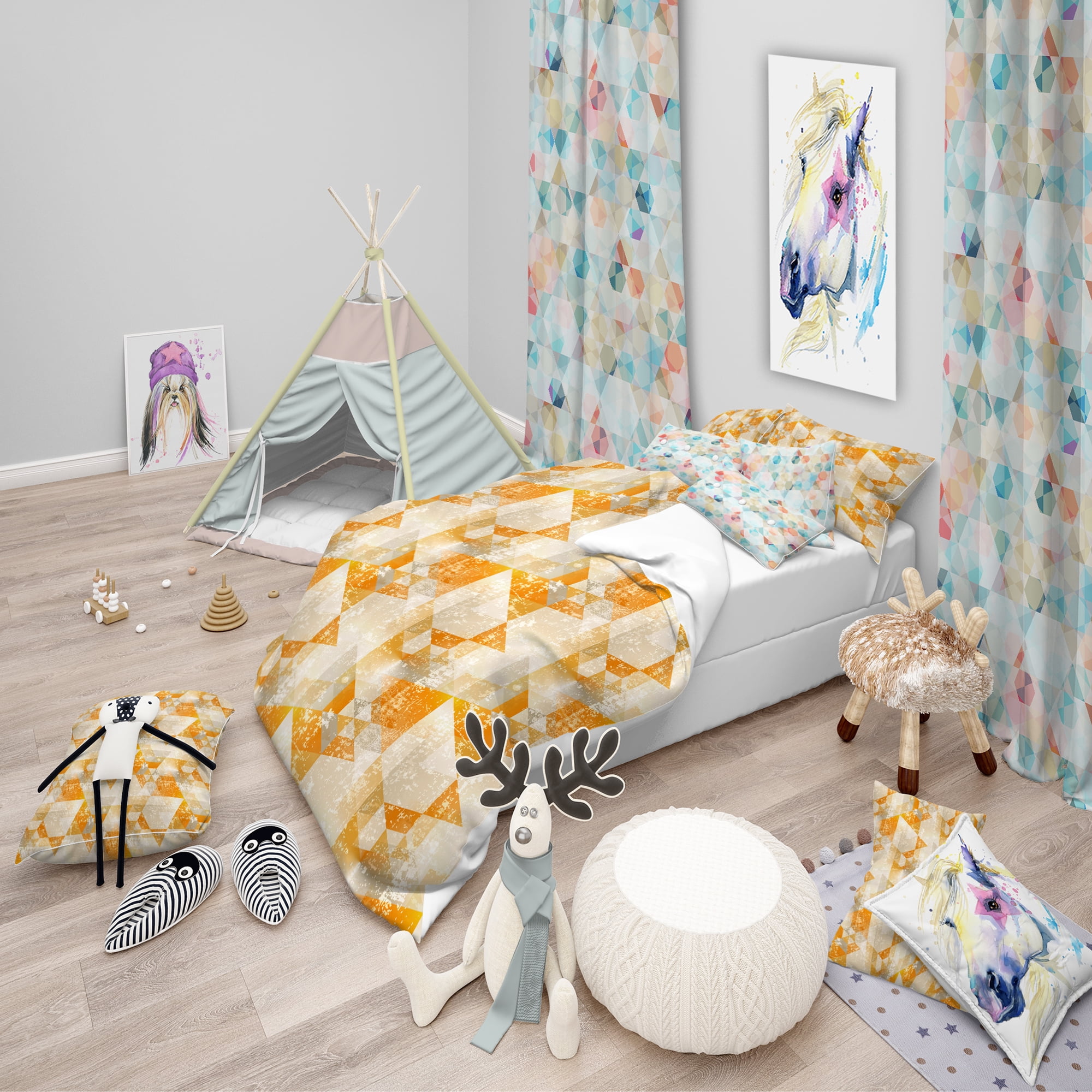 Designart 'Gold Retro Style' Modern Duvet Cover Set