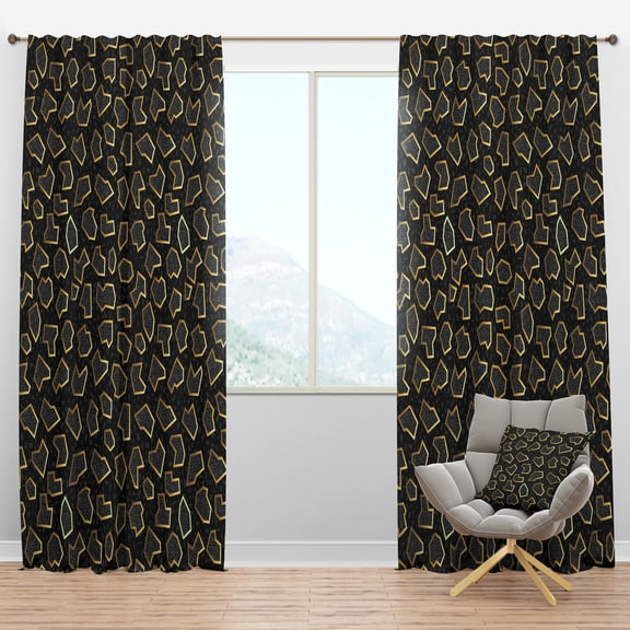Designart 'Gold Shapes Retro Pattern' Mid-Century Modern Blackout Curtain Panel