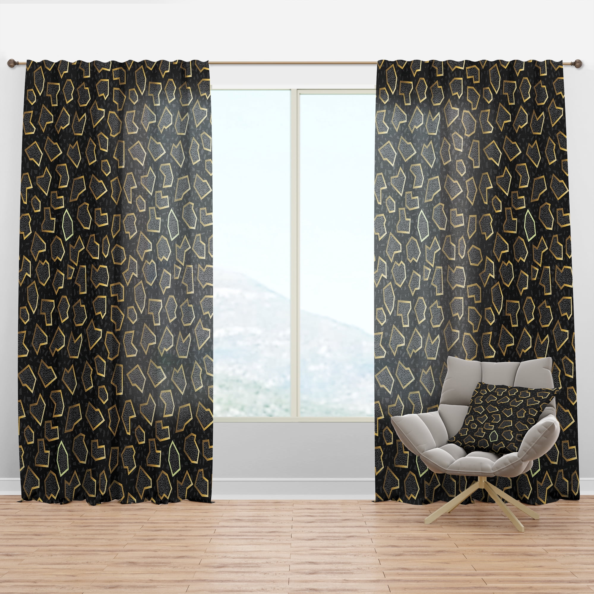 Designart 'Gold Shapes Retro Pattern' Mid-Century Modern Curtain Panel