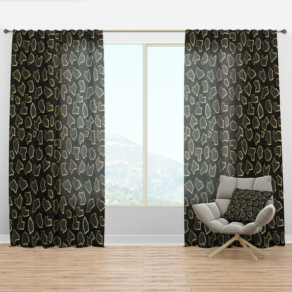 Designart 'Gold Shapes Retro Pattern' Mid-Century Modern Curtain Panel