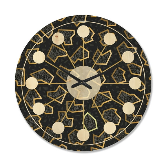 Designart 'Gold Shapes Retro Pattern' Mid-Century Modern Wood Wall Clock