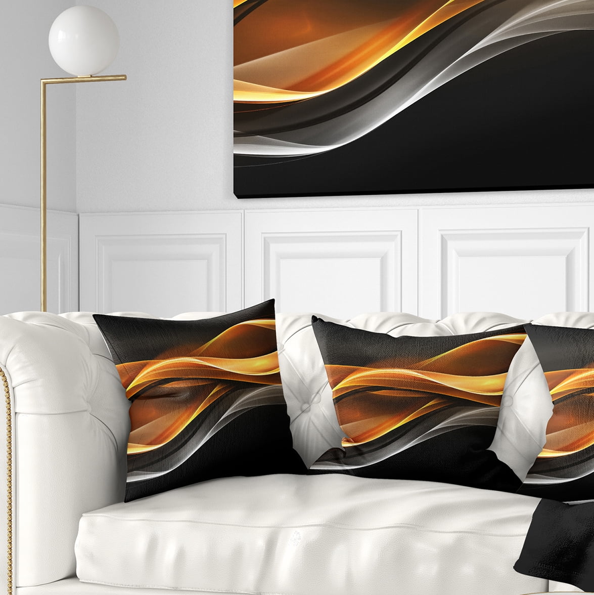 Designart Gold Silver Inward Lines - Abstract Throw Pillow - 16x16