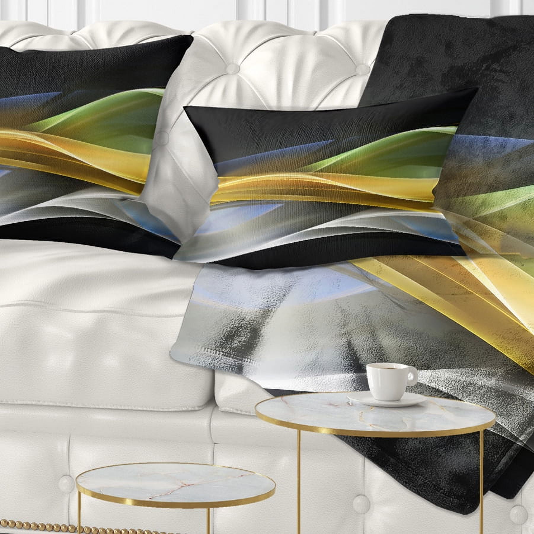 Designart Gold Silver Straight Yellow Lines - Abstract Throw Pillow - 12x20