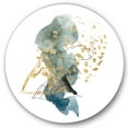 thumbnail image 1 of Designart 'Gold Strokes and Landscape of Dark Blue Mountains I' Modern Circle Metal Wall Art 29x29 - Disc of 29, 1 of 5
