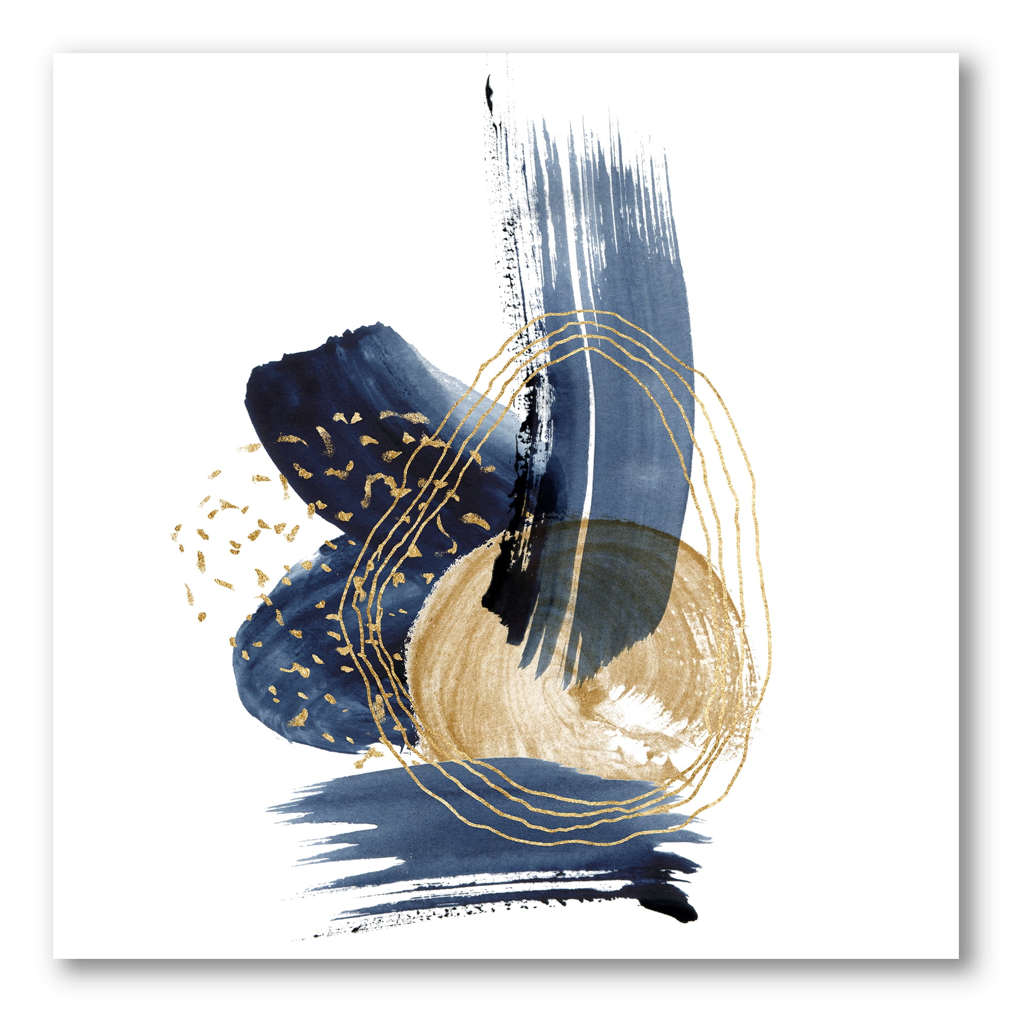 Designart ' Gold Strokes and Landscape of Dark Blue Mountains II ' Modern Canvas Wall Art Print