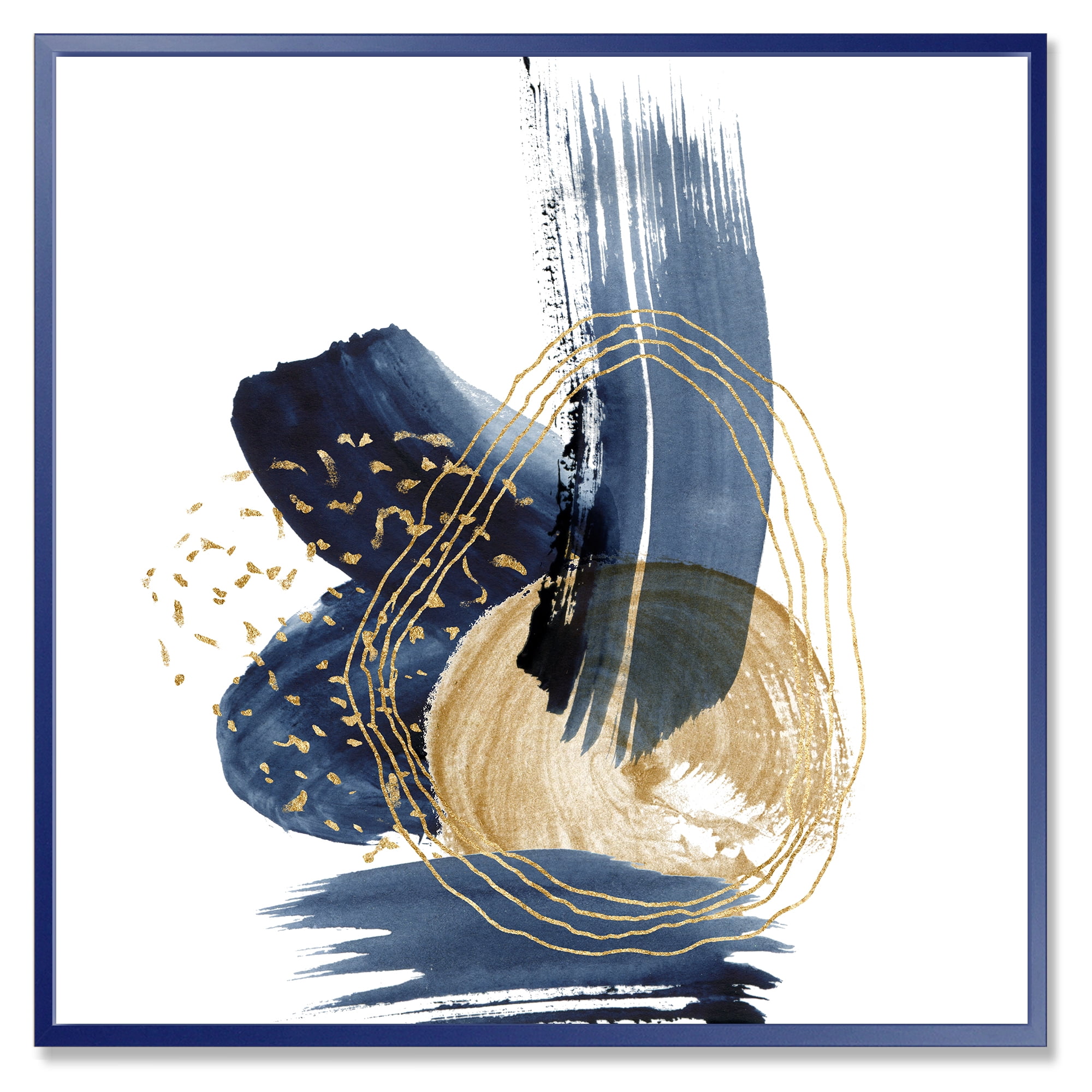 Designart 'Gold Strokes and Landscape of Dark Blue Mountains II' Modern Framed Canvas Wall Art Print