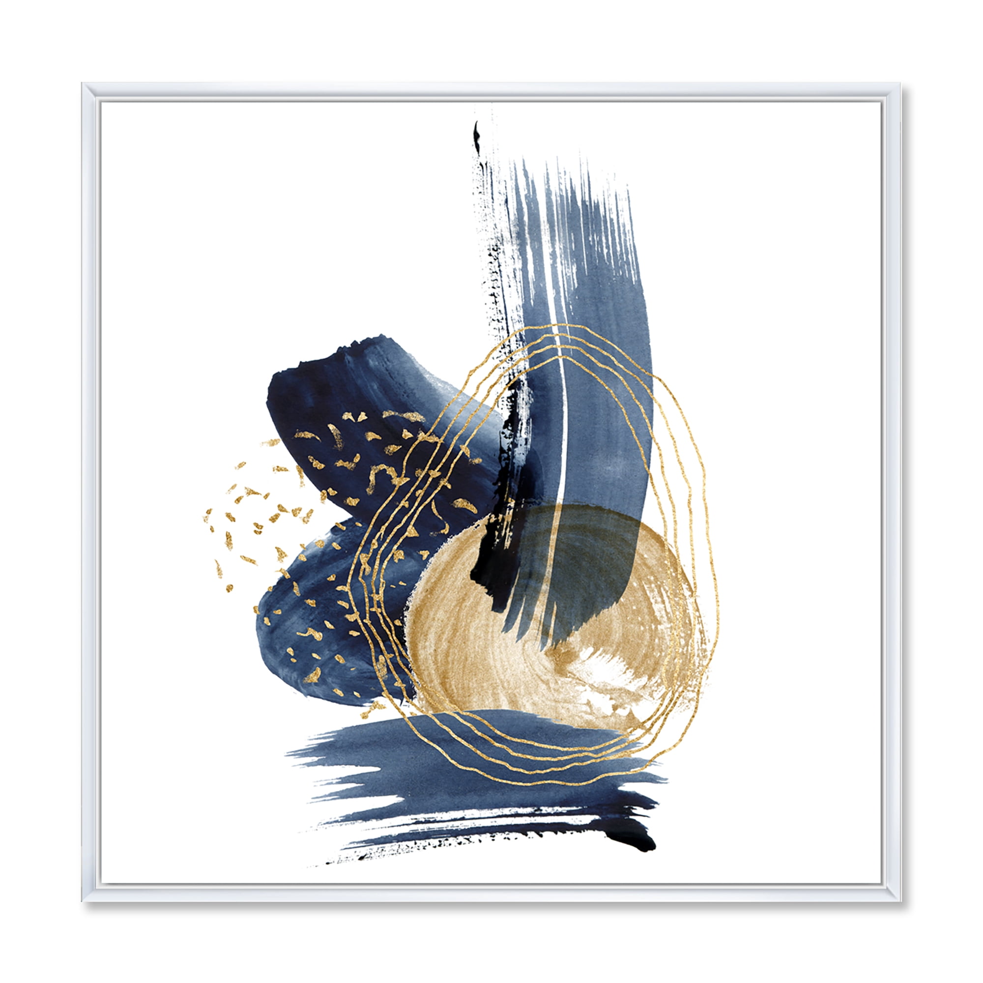 Designart 'Gold Strokes and Landscape of Dark Blue Mountains II' Modern Framed Canvas Wall Art Print