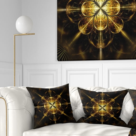 Designart Gold Symmetrical Large Fractal Flower - Floral Throw Pillow - 18x18