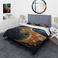 thumbnail image 1 of Designart "Gold Teal Abstract VORTEXs II" Abstract Bedding Covert Set - Abstract Spirals Gold Modern Bed Set With 2 Shams, 1 of 6